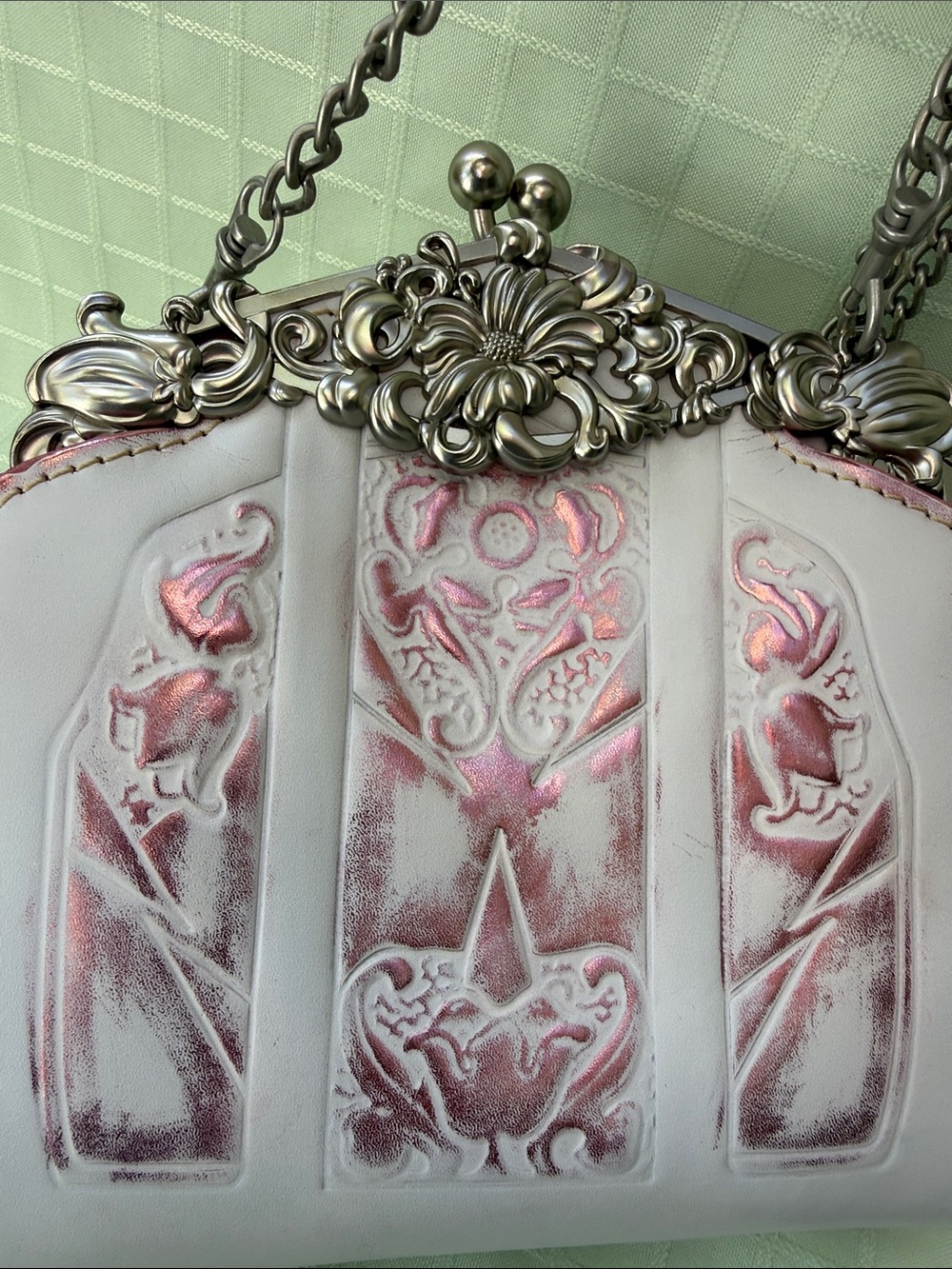 New Patricia Nash Super Light Pink with Metallic-Trim Leather Crossbody Clutch - Picture 3 of 11